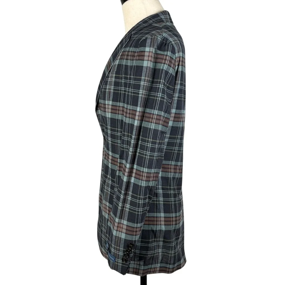 Polo Ralph Lauren Soft Tailored Sport Coat Mens 38R Navy Plaid Suit Jacket NEW